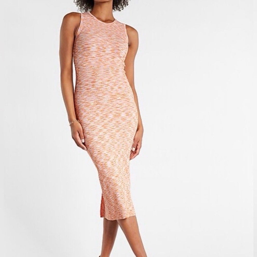 Express Sleeveless Knit Maxi Dress in Peach and White